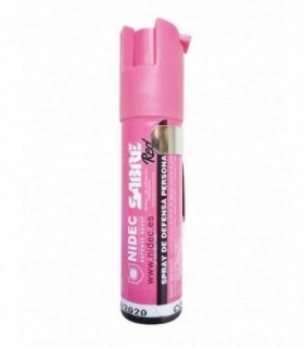 Spray de defensa a base de pimienta en color rosa con pinza